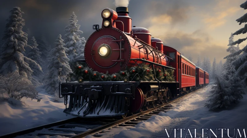 Enchanting Christmas Train Journey Through Snowy Forest AI Image