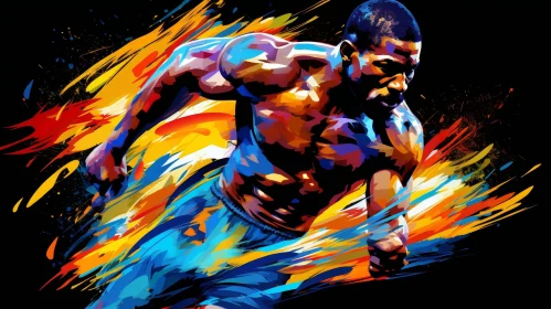 Intense Sprinting: Digital Art of Muscular Man Running