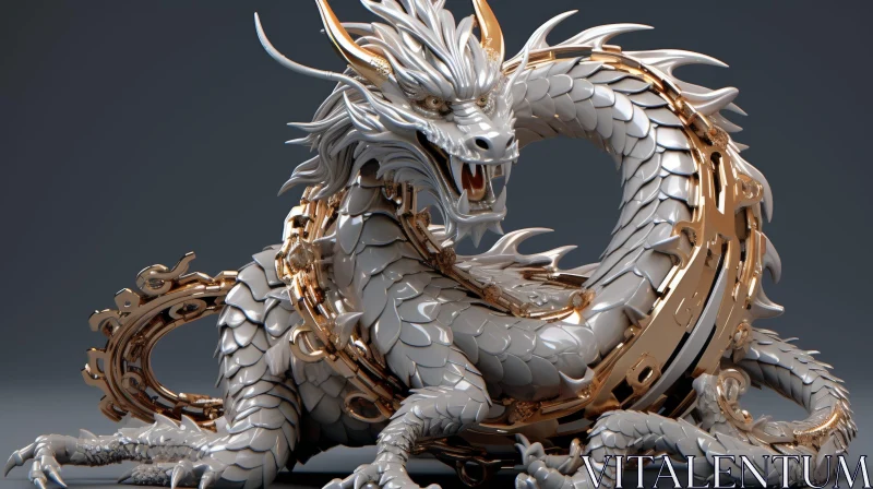 Majestic Silver and Gold Dragon - 3D Fantasy Art AI Image
