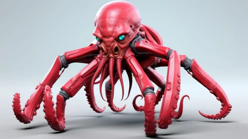Red Octopus-Like Creature 3D Rendering