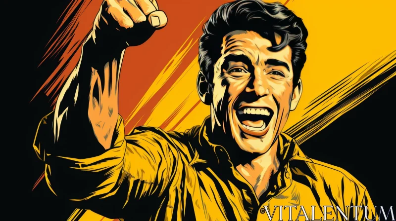 Retro Vector Illustration of a Happy Man in Yellow Shirt AI Image