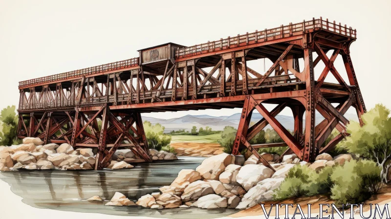 Scenic Railroad Bridge Crossing River AI Image