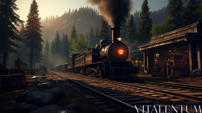 Steam Train Passing Through Mountain Valley AI Image