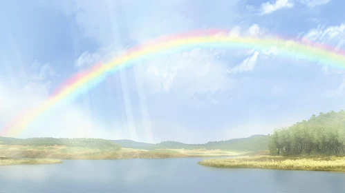 Tranquil Rainbow Landscape: Hope and Optimism