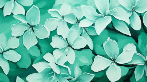 White Flowers Painting on Green Background