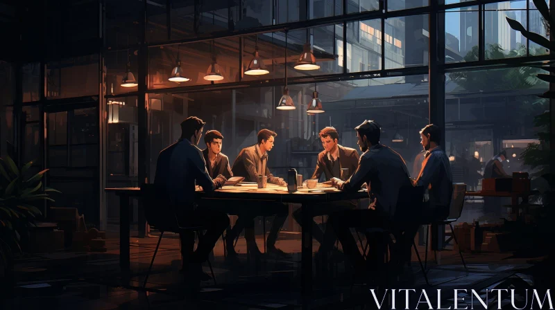 Cafe Conversation: A Relaxing Scene of People in Casual Attire AI Image