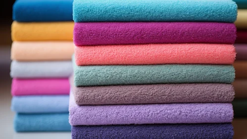 Colorful Fleece Fabric Stack on White Table