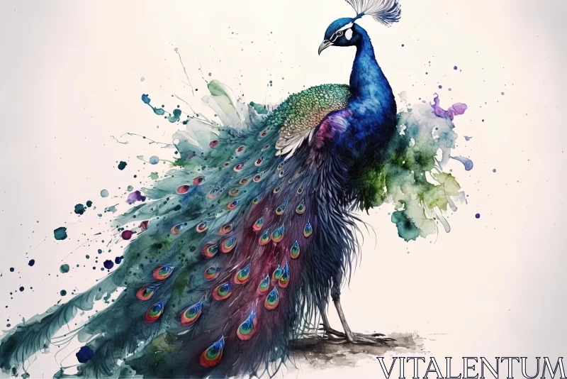 Colorful Peacock Watercolor Painting | Characterful Animal Portraits AI Image