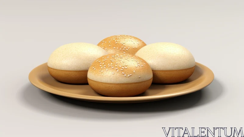 Delicious Hamburger Buns on Plate AI Image