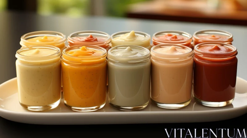 Exquisite Glass Jar Sauces on White Plate AI Image