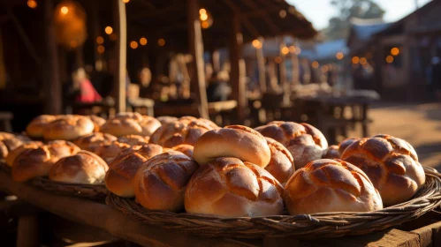 Freshly Baked Bread Rolls at a Medieval Market