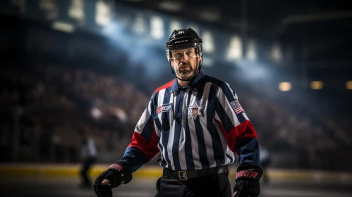 Intense Hockey Referee on Ice