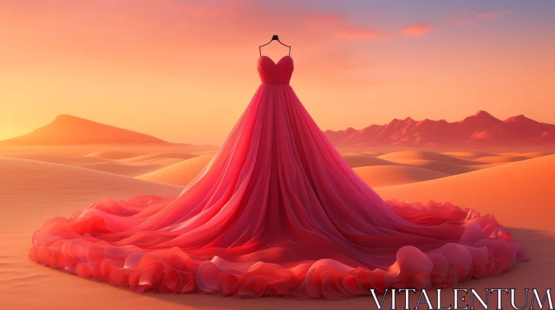 Pink Dress in Desert Sunset AI Image