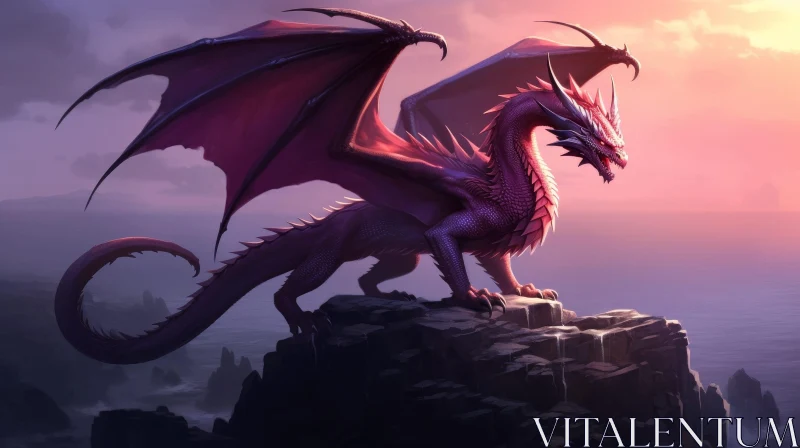 Purple Dragon Digital Painting at Sunset AI Image