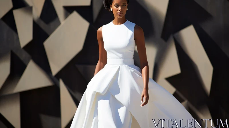 Serious African-American Woman in White Dress AI Image