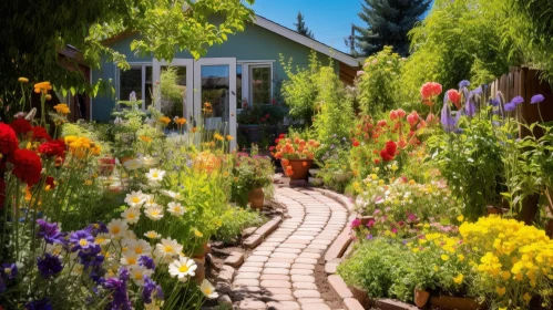 Tranquil Garden Cottage with Colorful Flowers