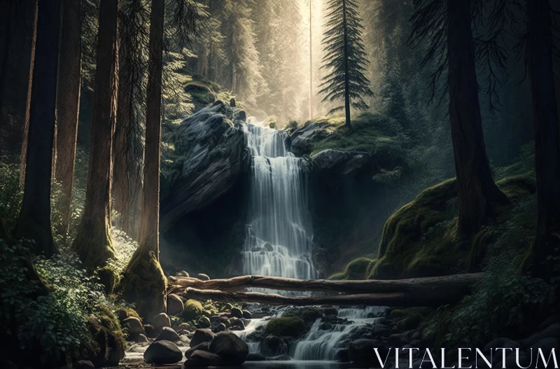 Enchanting Waterfall in Forest: Fine Art Photography AI Image