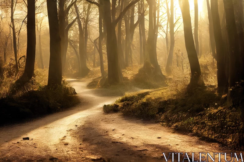 Golden Sunrise Trail in a Mystical Forest | Dutch Golden Age Inspired AI Image