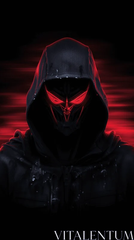 Mysterious Hooded Character with Red Glowing Eyes | 8k Resolution Airbrush Art AI Image
