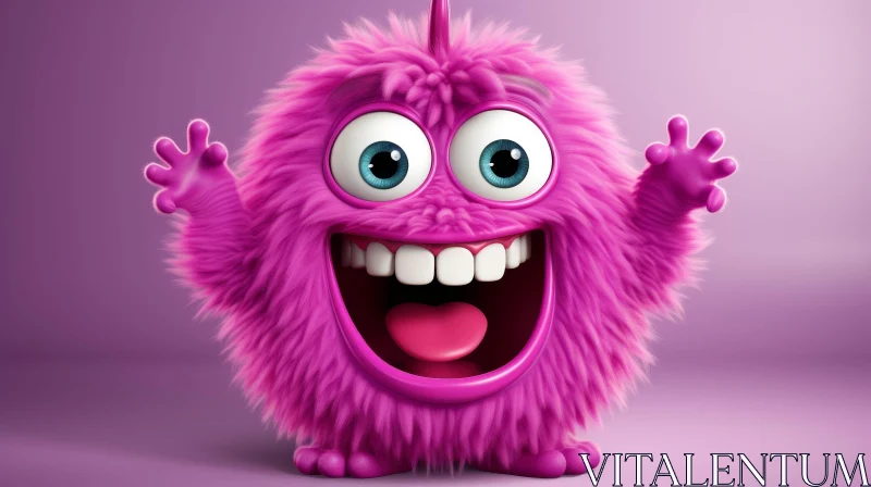 Pink Furry Monster 3D Rendering AI Image