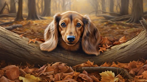 Realistic Dachshund Dog in Forest Painting