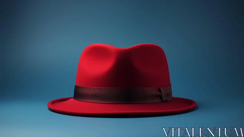 Red Fedora Hat 3D Rendering on Blue Background AI Image