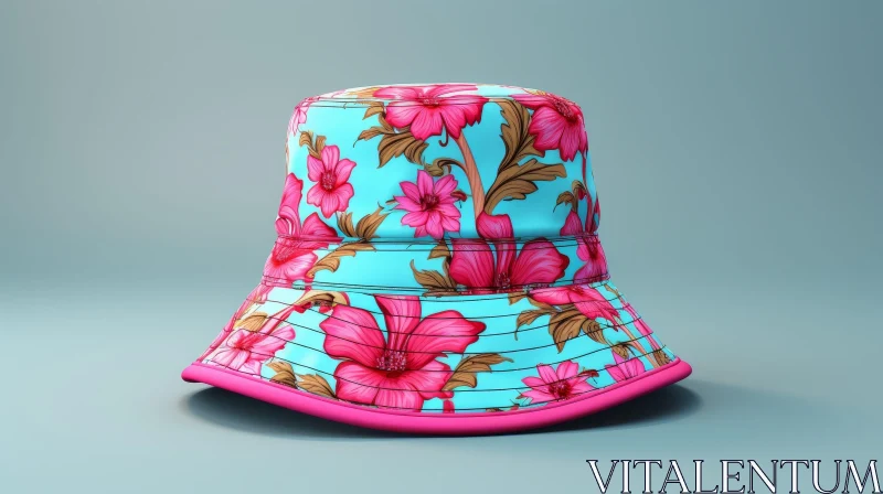 AI ART Stylish Blue and Pink Floral Bucket Hat - 3D Rendering