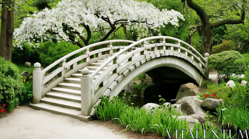 Tranquil Japanese Garden Arched Bridge AI Image