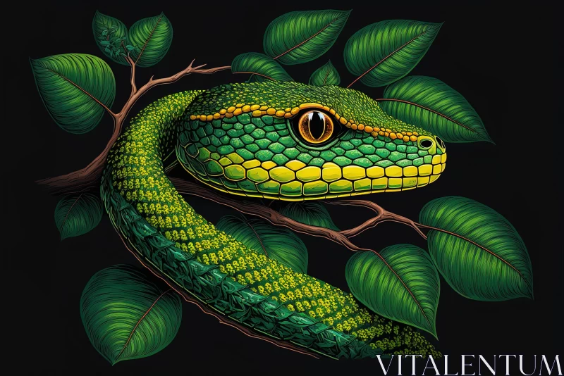 Captivating Hyper-Realistic Snake Portrait on a Branch AI Image