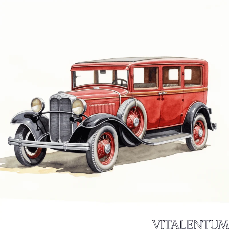 Captivating Watercolor Illustration of a Vintage Red Car AI Image