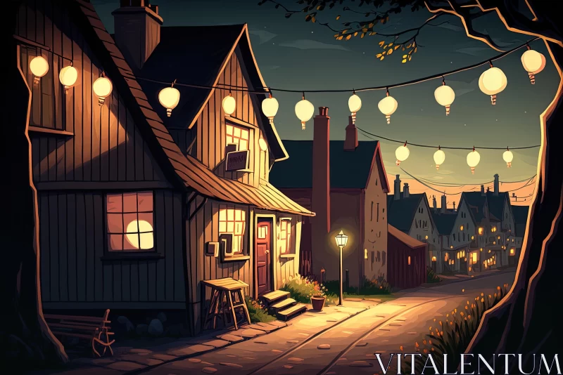 AI ART Charming Rural Village at Night | Lanterns | Victorian-Inspired Art