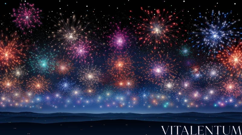 Colorful Fireworks Display in Night Sky AI Image