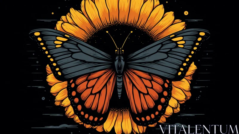 AI ART Dark Illustration of Sunflower with Butterfly