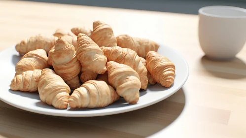 Delicious Croissants on White Plate with Milk
