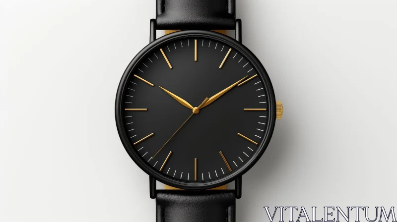 AI ART Stylish Black Wristwatch with Gold Hands