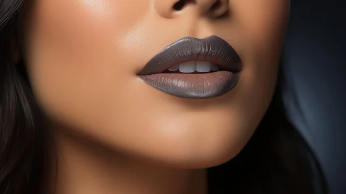 Woman's Lips Close-Up with Dark Brown Lipstick
