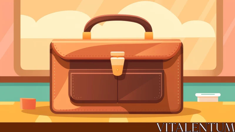AI ART Brown Leather Briefcase Vector Illustration on Wooden Table