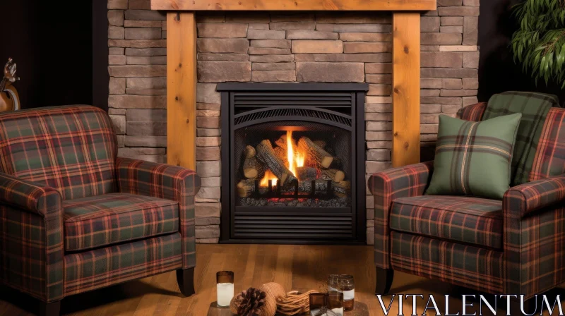 Cozy Living Room Fireplace Ambiance AI Image