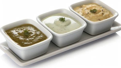 Delicious Dips in White Bowls on Plate