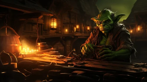 Fantasy Goblin in Medieval Tavern