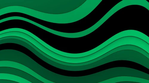 Green Waves Geometric Pattern on Black Background