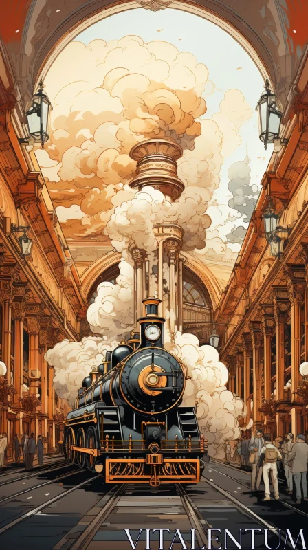 Historical Train Station Painting AI Image