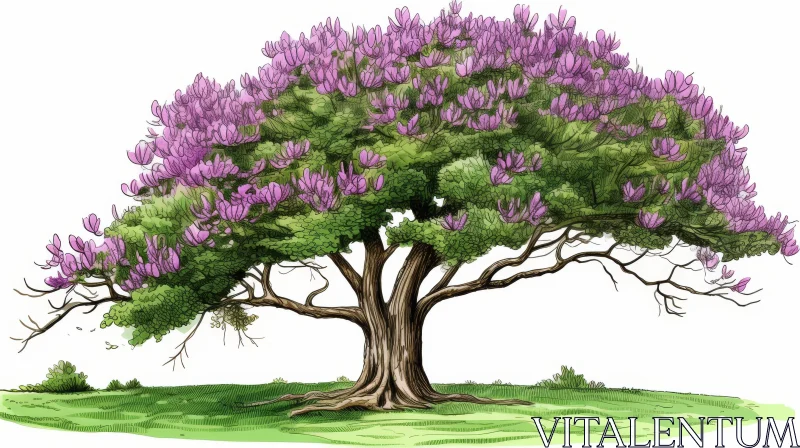 AI ART Lush Tree with Pink Flowers - Botanical Image