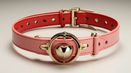 Luxurious Pink Leather Collar with Gold Heart Pendant