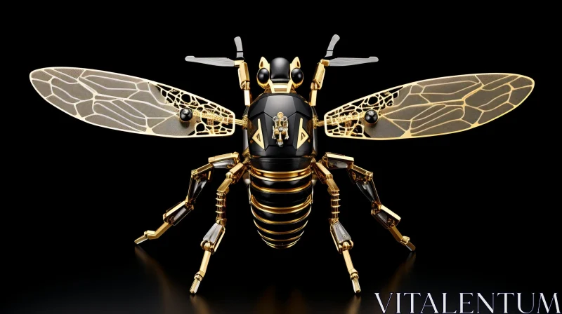 Mechanical Bee 3D Rendering - Black and Gold AI Image