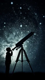Starry Night Sky with Boy and Telescope