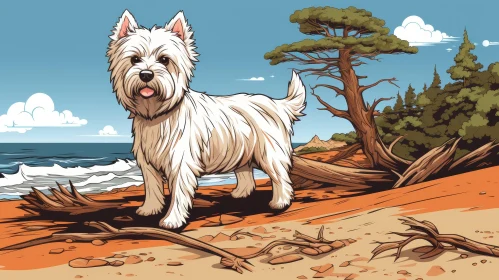Adorable West Highland White Terrier on Beach