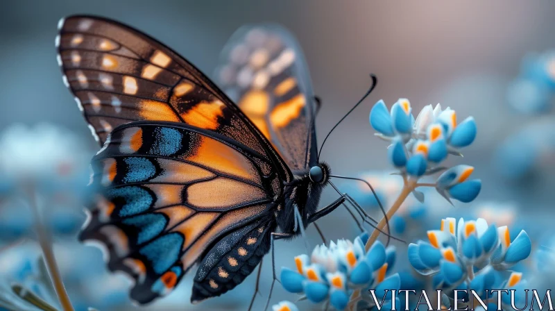 AI ART Beautiful Butterfly on Blue and White Flower