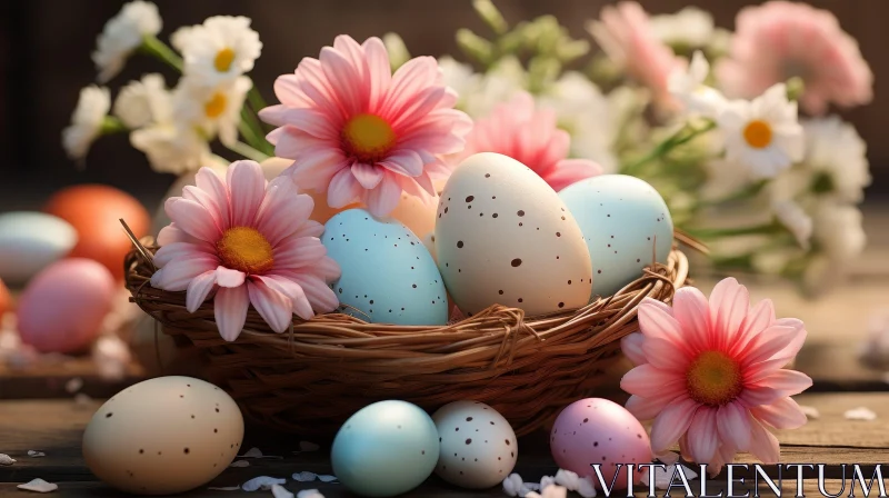 Easter Eggs and Flowers Still Life AI Image