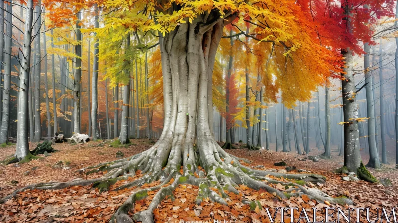 Enchanting Beech Tree in a Mystical Forest AI Image